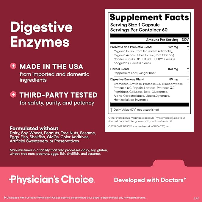 Physician's CHOICE Daily Bundle: 60 Billion Probiotic + Bloat &amp Gas Probiotic + Fiber Gummies + Digestive Enzymes