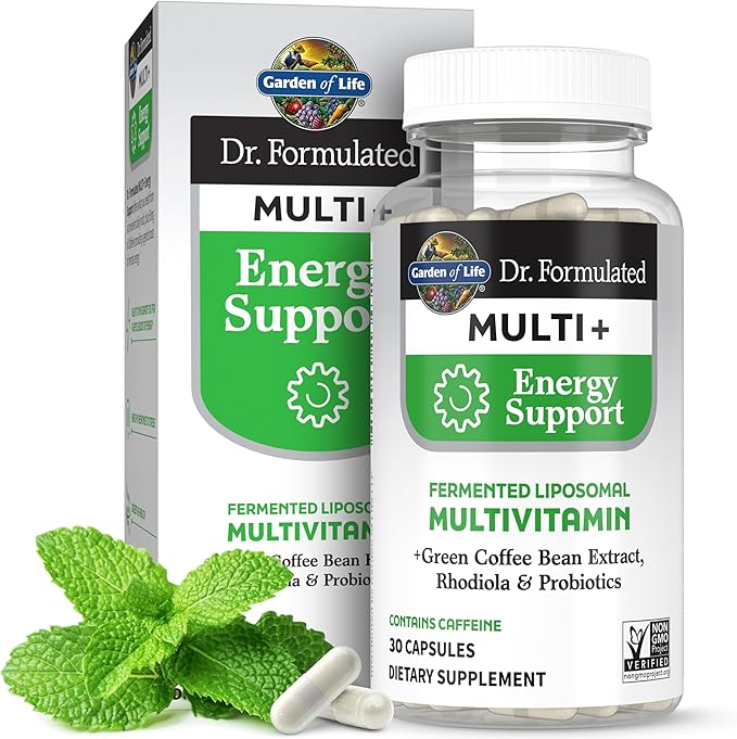 Garden of Life Dr. Formulated Multi+ Energy Support: Fermented Liposomal Multivitamin + Green Coffee Bean Extract Rhodiola &amp Probiotics - Boost Energy Support Digestion &amp Immune Health 30 C