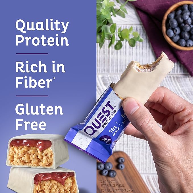 Quest Nutrition Crispy Blueberry Cobbler Hero Protein Bar 16g Protein 1g Sugar 3g &amp White Chocolate Raspberry Protein Bars High Protein Low Carb Gluten Free