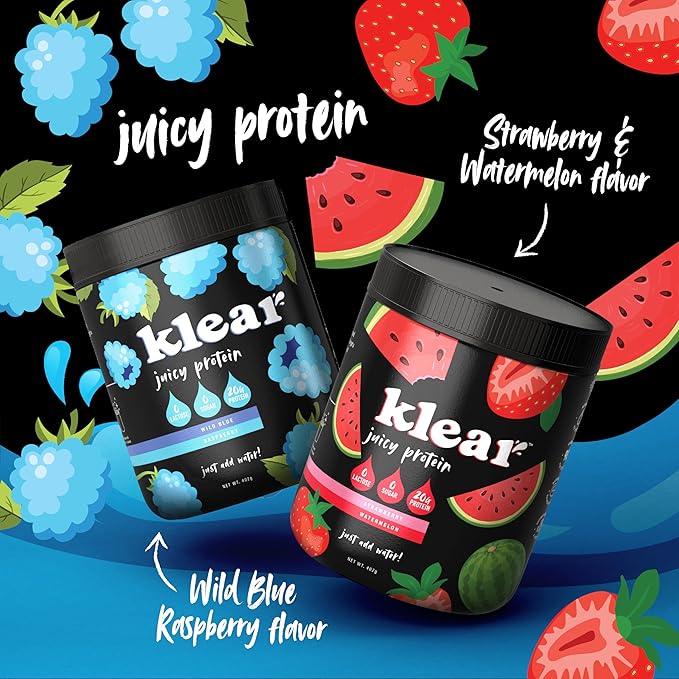 Klear - Clear Protein Powder Wild Blue Raspberry Lactose-Free Protein Powder 20g Protein Whey Isolate 0 Sugar 16 Servings Keto-Friendly Protein Isolate Mix Water Shake for Clear Protein Drink