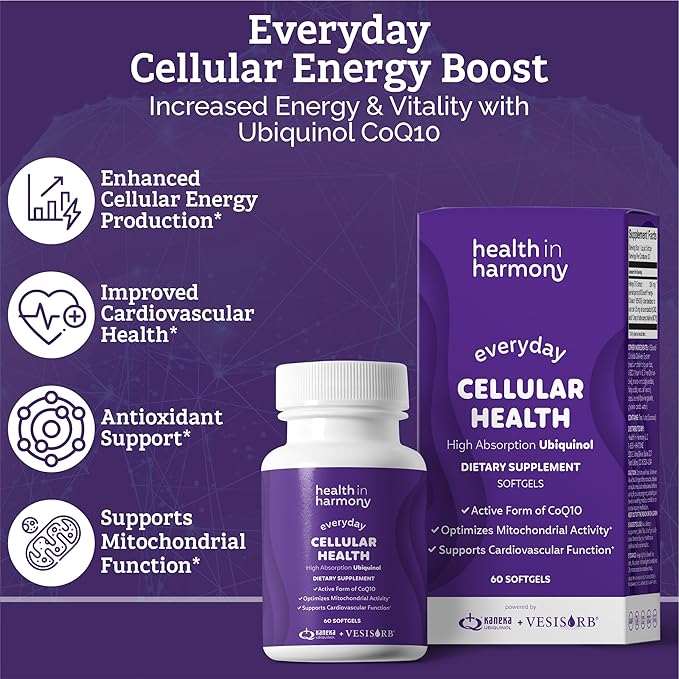 Everyday Cellular Health Supplement - Ubiquinol Coq10 Supplements With Vesisorb® For Enhanced Absorption - Energy Supplements Support Mitochondrial Function and Antioxidant Protection (2 Month Supply)