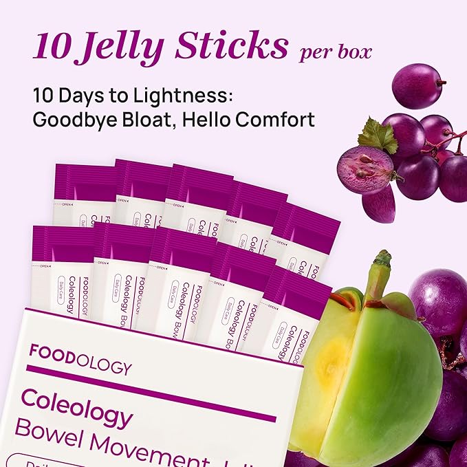 FOODOLOGY Coleology Bowel Movement Jelly (Grape &amp Prune) – Prebiotic Fiber Supplement for Gut Health &amp Daily Regularity Chia Seeds Korean Supplement – 10 Sticks (Pack of 3)