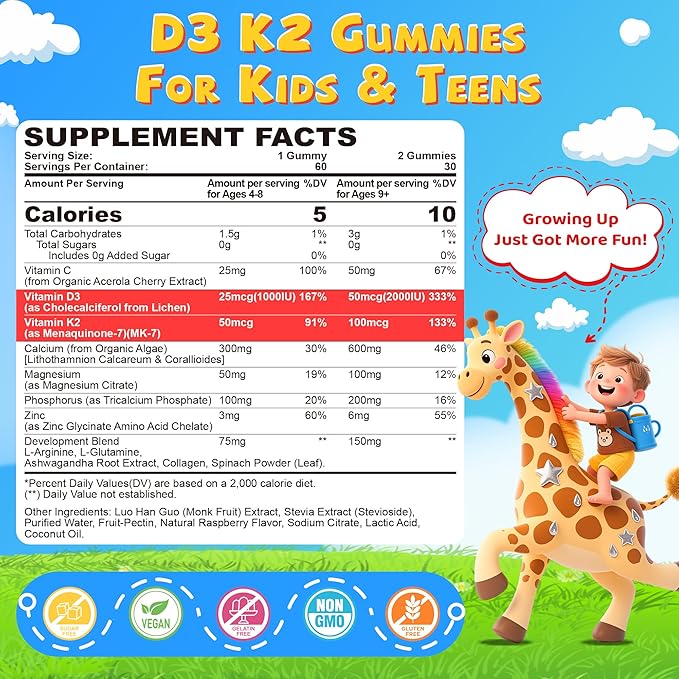 NEVISS Kids Vitamin D3 K2 Gummies 2 Pack + Kids Multivitamin Gummies 1 Pack