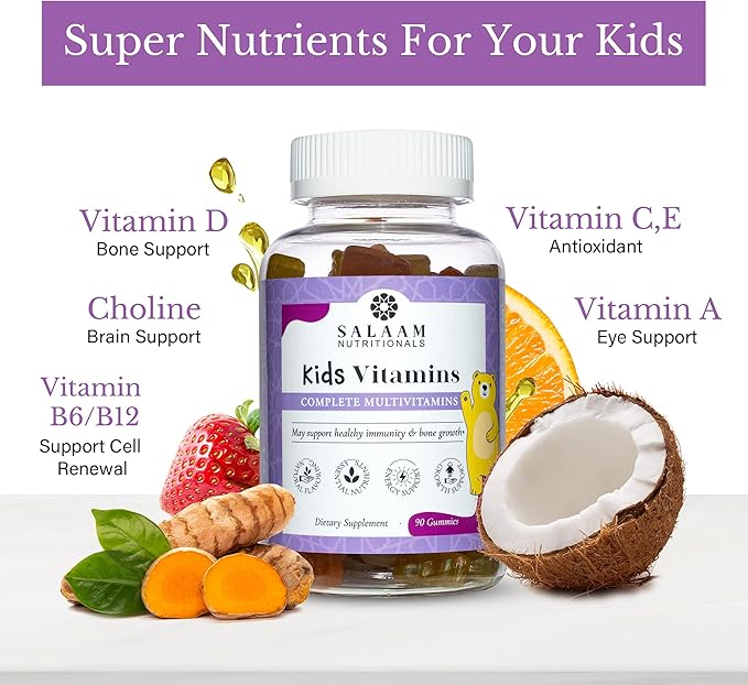 Salaam Nutritionals - Multivitamins Multivitamins for Kids Gummy Vitamins with 13 Essential Vitamins + Minerals Bone and Immunity Support 90 Count 3 Packs