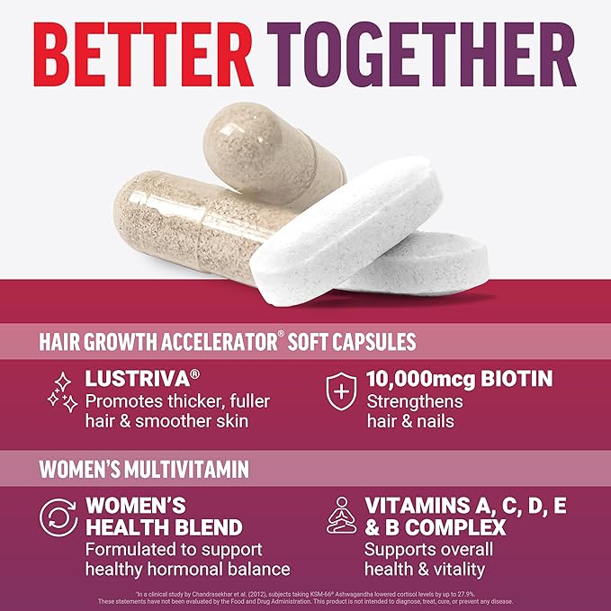 FORCE FACTOR Hair Growth Accelerator Capsules Lustriva &amp Biotin + Women’s Multivitamin Multivitamin for Women