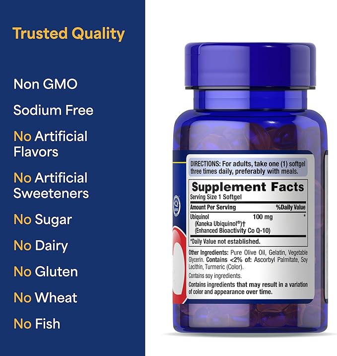 Puritan's Pride Next Gen Ubiquinol Coenzyme CoQ10 100mg Dietary Supplement for Heart Health Blood Pressure Oral Gum Health Aging and Cellular Energy Support 60 Servings Rapid Release Softgels