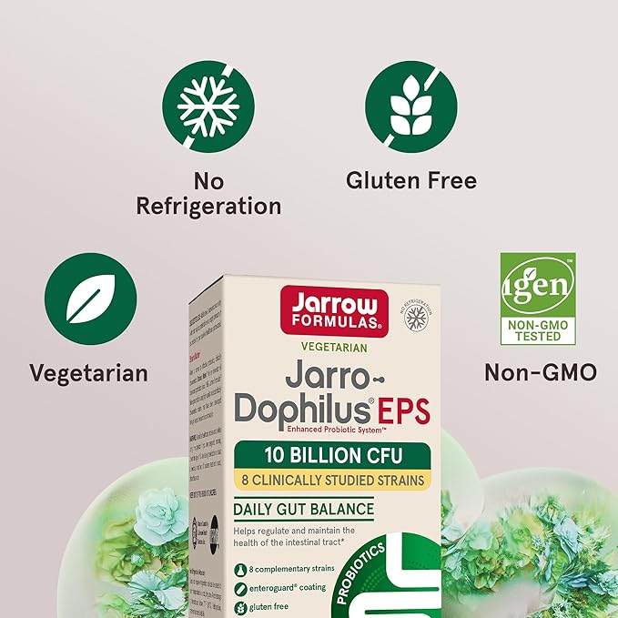 Jarrow Formulas Jarro-Dophilus EPS Probiotics 10 Billion CFU for Intestinal Tract Support Probiotic Supplement for Gut Health for Women and Men 120 Veggie Capsules Up to a 60 Day SupplyPack of 12