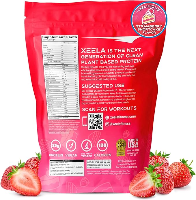 XEELA Plant Based Vegan Protein Powder - Independently Tested - 25g High Protein Pea Protein for Men &amp Women - Vitamins &amp Minerals Non GMO Dairy &amp Gluten Free LowCarb &amp LowFat (Str