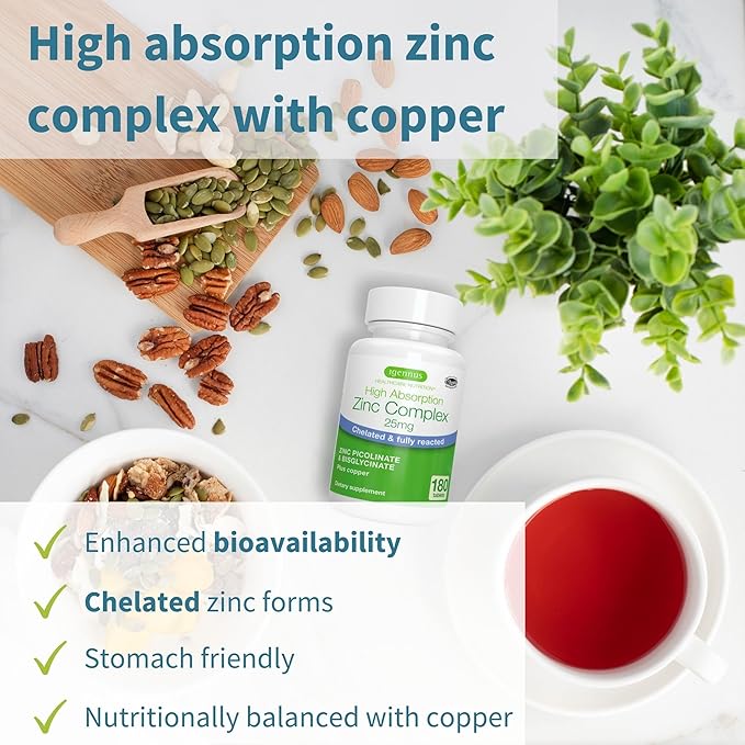 Daily Vitamin D3 + Zinc Complex Vegetarian Bundle 365 2000iu Vitamin D3 Tablets + 25mg Chelated Zinc Picolinate &amp Bisglycinate with Copper by Igennus