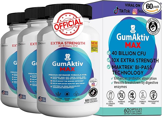 GumAktiv Max Probiotic Supplement 40 Billion CFU 60 Capsules Advanced Formula for Digestive Health (3)