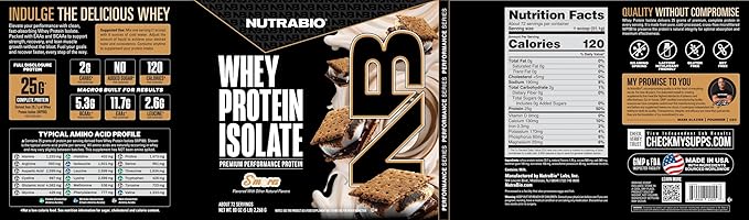 NutraBio 100% Whey Protein Isolate Protein Powder 25g Protein with Complete Amino Acid Profile Non-GMO Soy &amp Gluten Free Low Carb Low Calorie S'Mores 5 Lbs