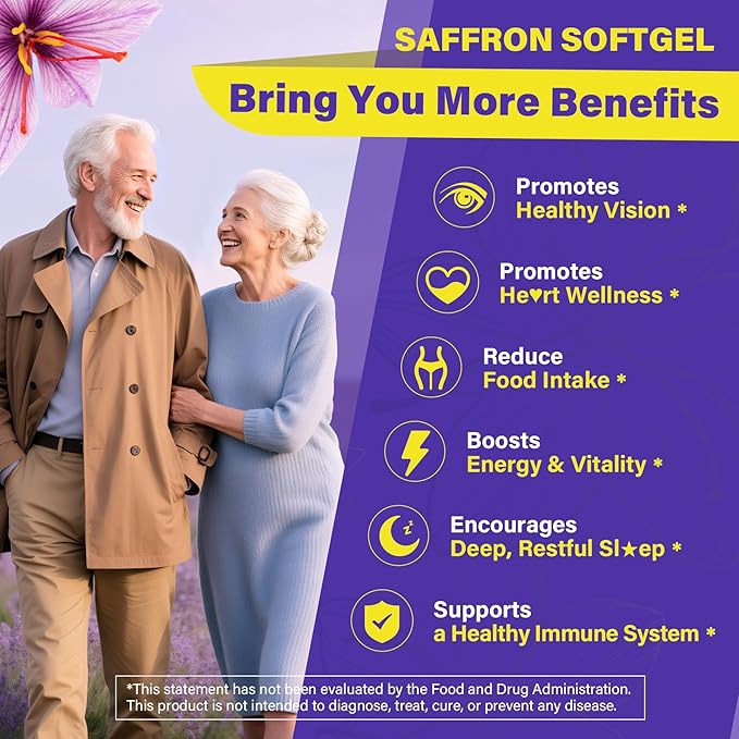 Saffron Supplements - 100mg Liposomal High Absorption 100% Pure Saffron Extract with Magnesium Glycinate Omega-3 Turmeric Ashwagandha Vitamin B6 B12 D3 for Mood Brain - 60 Softgels.
