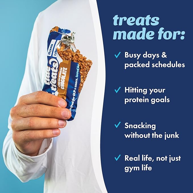 Crispy Rice Protein Treat Peanut Butter Bar | 25 g Protein No Added Sugar 7 g Fiber Gluten Free | High Protein Snack for On-the-Go Post-Workout or Dessert Cravings | 8 Count | TideTreats