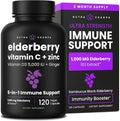 Elderberry with Vitamin C and Zinc - 5 in 1 - Immunity Support Supplement 10000mg Sambucus Black Elderberry Capsules with Vitamin D3 5000 IU Sambucus Elderberry Extract - Immune Booster for Adults