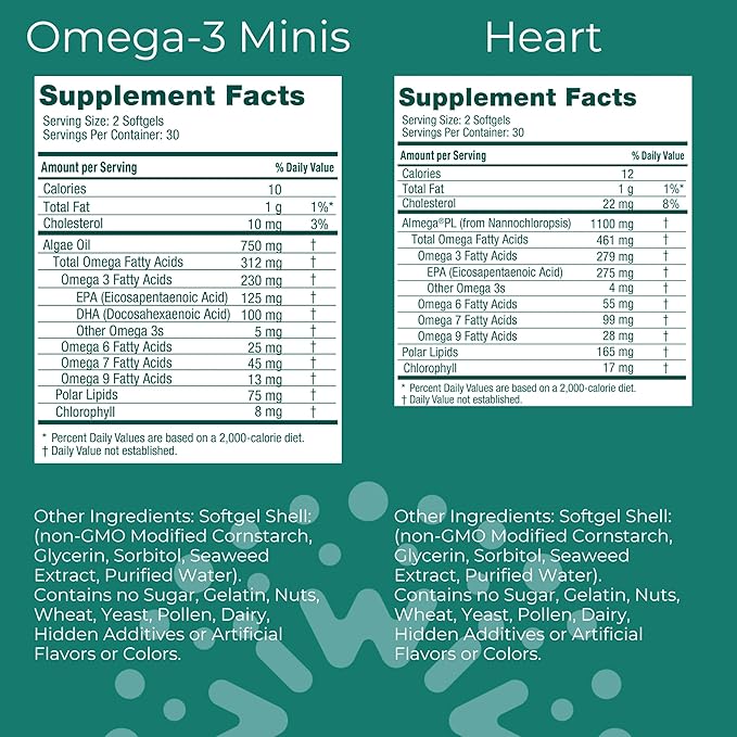 Iwi Omega-3 Minis &amp Heart Omega-3 Bundle 30 Servings Vegan Plant-Based Algae Omega 3 Krill &amp Fish Oil Alternative No Fishy Aftertaste
