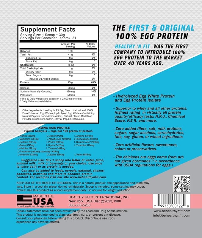 Healthy N Fit 100% EGG PROTEIN- Strawberry (2lb): 100% Egg White Protein PLUS Natural Peptides. Naturally Sweetened Zero Carb Keto Paleo Friendly