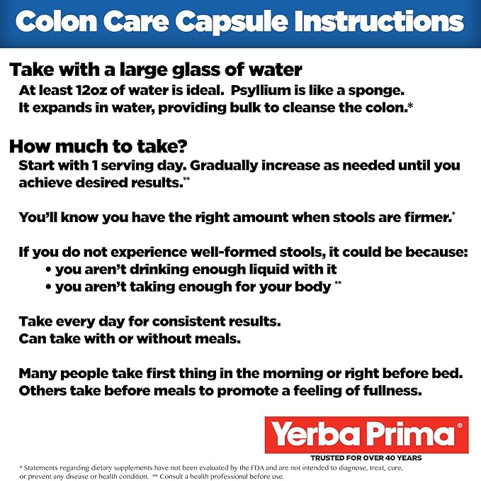 Yerba Prima Prebiotic Colon Care Capsules Non-GMO Keto Friendly 180 Caps (2 Pack)