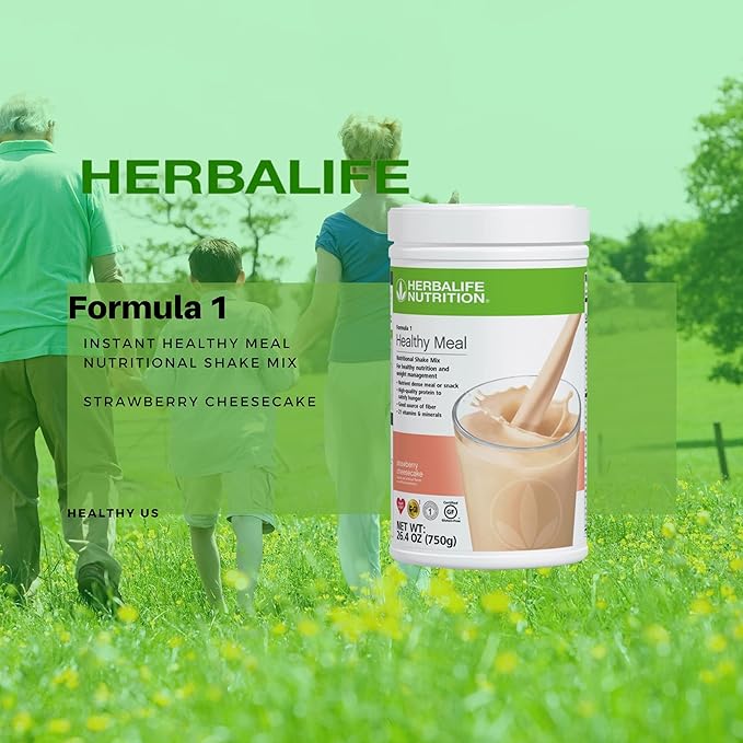 Herbalife Formula 1 Healthy Nutritional Shake Mix (Strawberry Cheesecake 750g) and Active Fiber Complex 210g Combo with Herbal Aloe Concentrate Pint 473ml-PERSONALIZED Protein Powder 360g