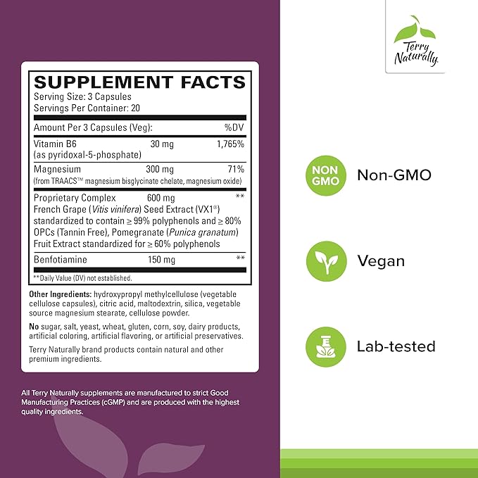 Terry Naturally Clinical OPC Heart - Heart Health Supplement with Magnesium Vitamin B6 Grape Seed Extract - Dietary Supplement for Artery Health &amp Circulation - 60 Capsules (Pack of 2)