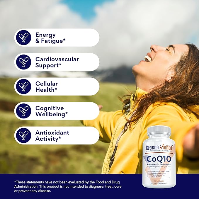 Research Verified CoQ10-100% Pure Extra Strength 300mg CoQ10 – Improved Absorption and Bioavailability with Bioperine - Boost Antioxidant Levels Improve Cardiovascular Health 60 Vegan Capsules