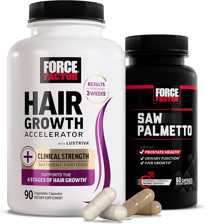 Force Factor Hair Growth Accelerator Multivitamin for Women &amp Men with Lustriva Biotin Horsetail &amp Vitamins A B12 C D &amp E for Thicker Hair Healthier Skin &amp Nails + Saw Palmetto