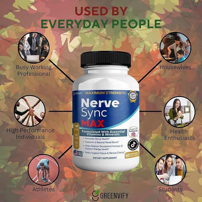 Nerve Sync MAX Supplement 60 Capsules Vegan Friendly with Essential Vitamins &amp Minerals for Nerve Health. (1)