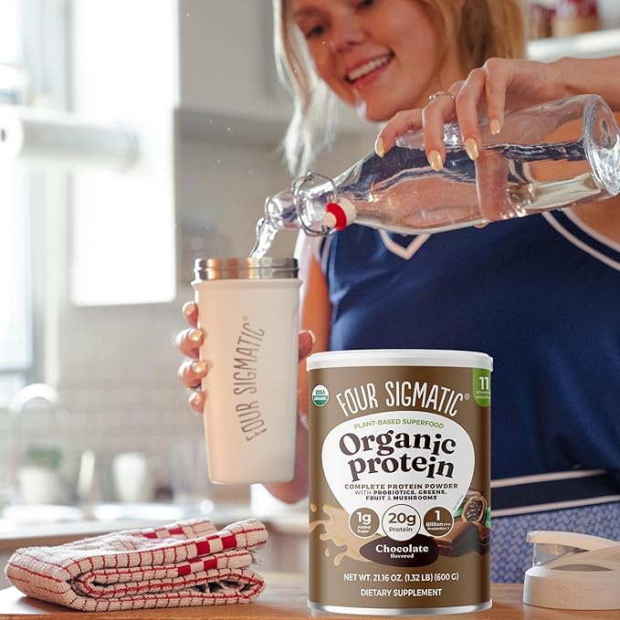 Four Sigmatic Organic Plant-Based Protein Powder | Clean Vegan Protein Elevated with Lion’s Mane Chaga Cordyceps and More for Brain Function and Immune Support | Creamy Cacao 21.16 oz