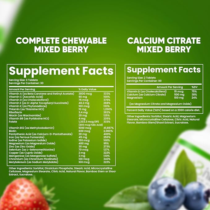 BariSlim Chewable Bariatric Multivitamin Tablets - Specially Formulated Chewable Tablets for Patients After Weight Loss Surgery - Easy to Digest &amp Great Tasting Fruit Flavors | Pack of 2