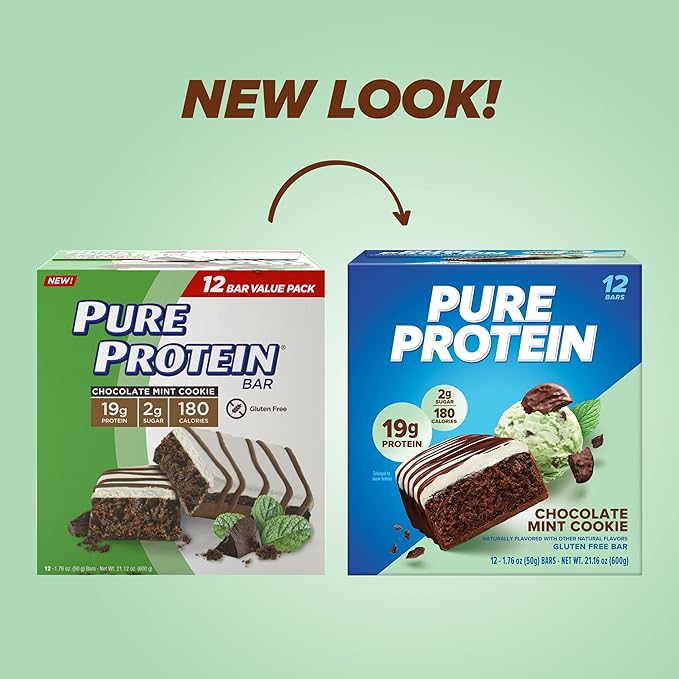 Pure Protein 12 Count Galactic Brownie &amp Chocolate Mint Cookie Protein Bars Bundle | 20g &amp 19g High Protein | Gluten Free | Pre &amp Post Workout | Low Sugar
