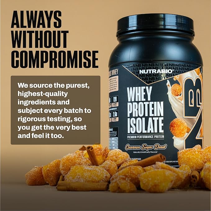 NutraBio 100% Whey Protein Isolate Protein Powder 25g Protein with Complete Amino Acid Profile Non-GMO Soy &amp Gluten Free Low Carb Low Calorie Whey Protein Powder Cinnamon Sugar Donut 2 Lbs