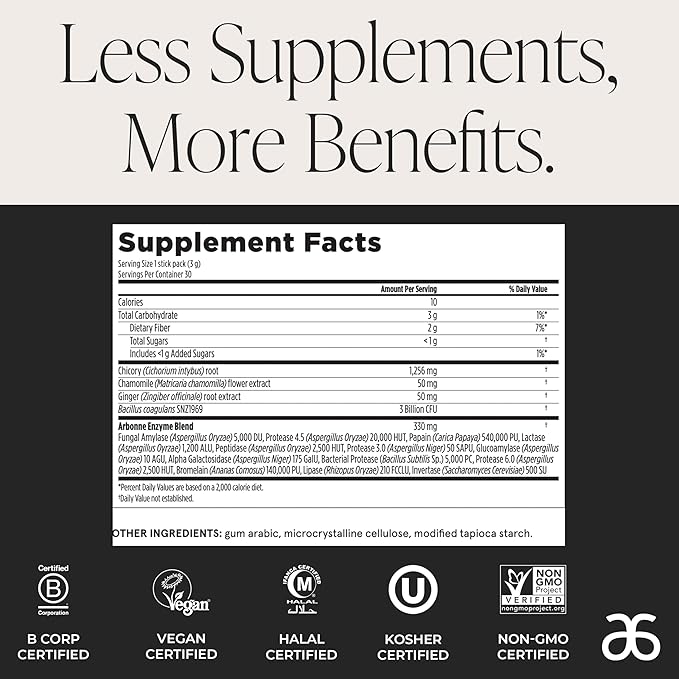 Arbonne Gut Health Digestion Support - Microbiome Prebiotic and Probiotic Drink Mix Probiotic Powder and Prebiotic Powder with Enzymes for a Healthy Gut