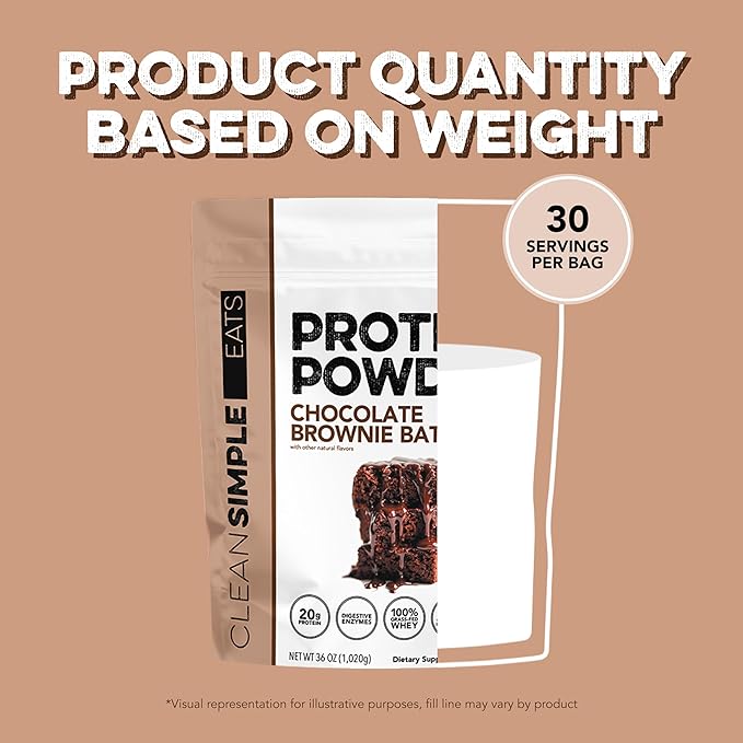 Clean Simple Eats Whey Protein Powder Chocolate Brownie Batter Flavor Naturally Sweetened 100% Grass Fed Protein Powder with Digestive Enzymes &amp No Artificial Ingredients Gluten Free 30 Servin