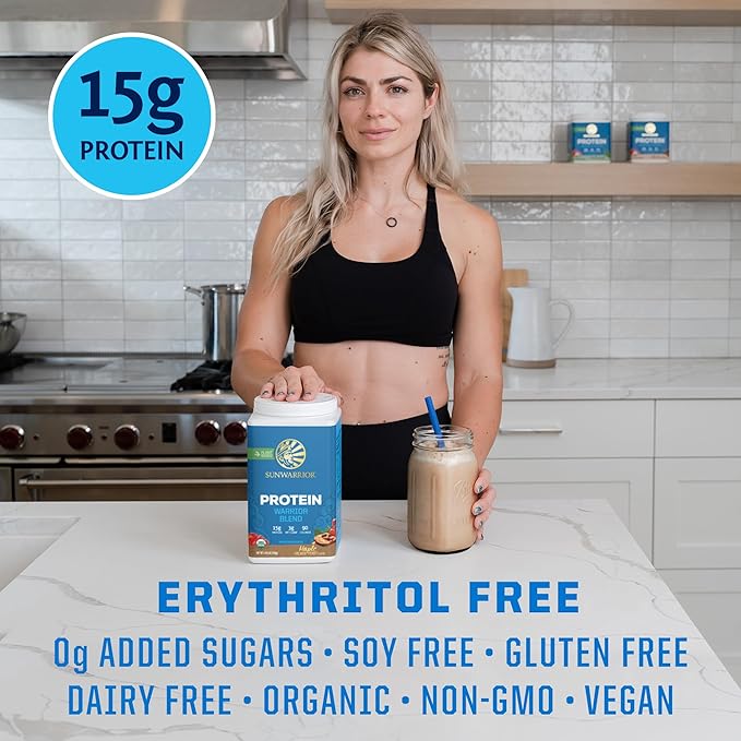 Sunwarrior Organic Plant Based Protein Powder | Vegan Organic Protein Powder Maple Flavored with BCAA Amino Acids &amp Hemp Seed Pea Blend | Non-GMO Soy Dairy Filler &amp Gluten Free (Maple 30 Serv