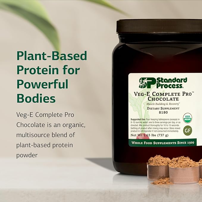 Standard Process Veg-E Complete Pro - Organic Plant-Based Protein Powder for Muscle Building &amp Recovery - Supports Hair Skin &amp Nails - Vegan &amp Gluten-Free - Chocolate 18 Servings