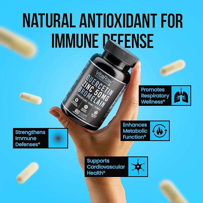 Quercetin with Bromelain 500mg Capsules Supports Immune Response Joint Comfort &amp Overall Wellness - Vitamin C Zinc 50mg &amp Vitamin D3 5000 IU - Immunity Health Pills