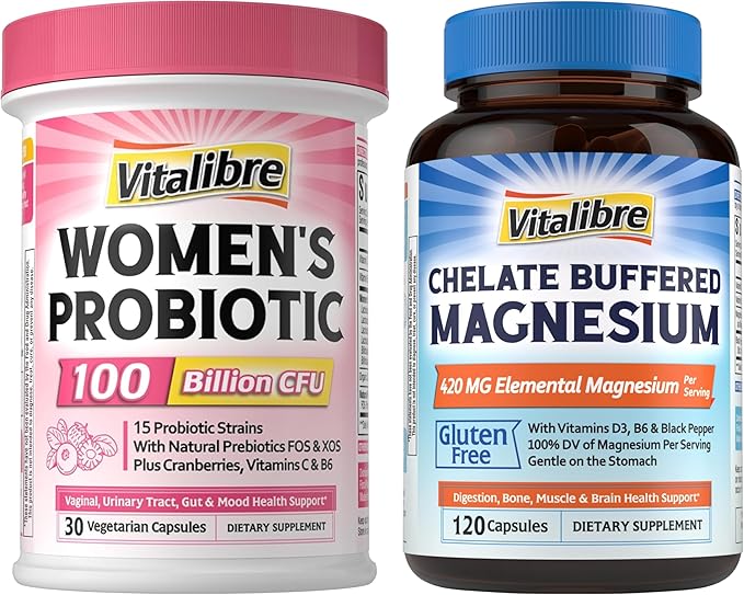 Probiotics for Women 100 Billion CFU 15 Strains 30 Capsules and 120 Capsules Magnesium Citrate 420mg with Vitamin D3 &amp B6