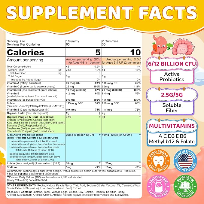 NEVISS Kids Multivitamin Gummies &amp Probiotics for Kids Teen + Veggie &amp Fruit Fiber Gummies