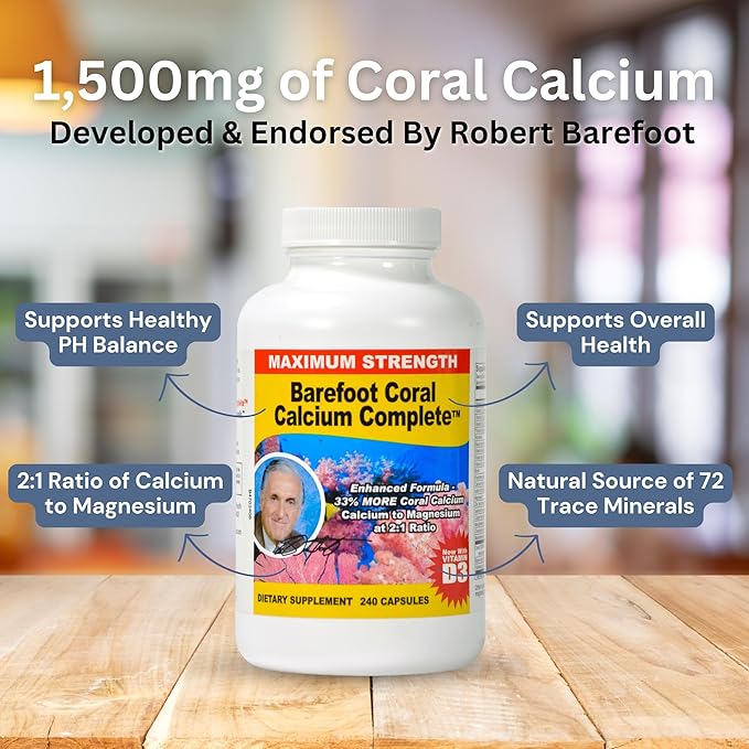 1500mg 240 Capsules- Coral Calcium Supplement Developed by Bob Barefoot- Supports Overall Health &amp PH Levels- Contains Calcium Magnesium &amp Vitamin D3