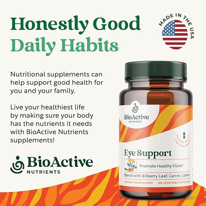 BIOACTIVE NUTRIENTS Eye Support with Lutein - Support for Overall Eye Health - 120 Vegetable Capsules