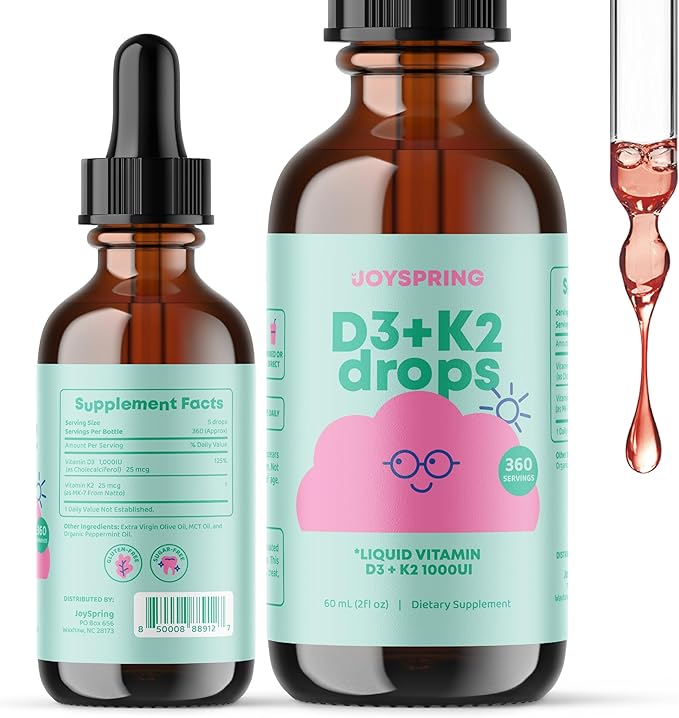 JoySpring Vitamin D Drops for Toddlers to Support Growth Bone and Immune Health Daily Multivitamin with Burdock Root &amp Elderberry for Kids Immune Booster and Daily Complex B Vitamins with Vitam