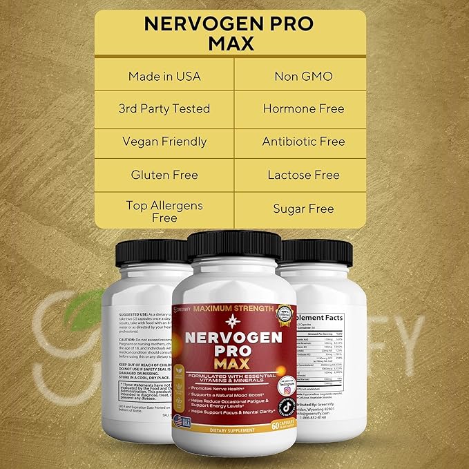 Nervogen Pro Max Nerve Health Support Supplement with B Vitamins 60 Capsules 30-Day Supply (3)