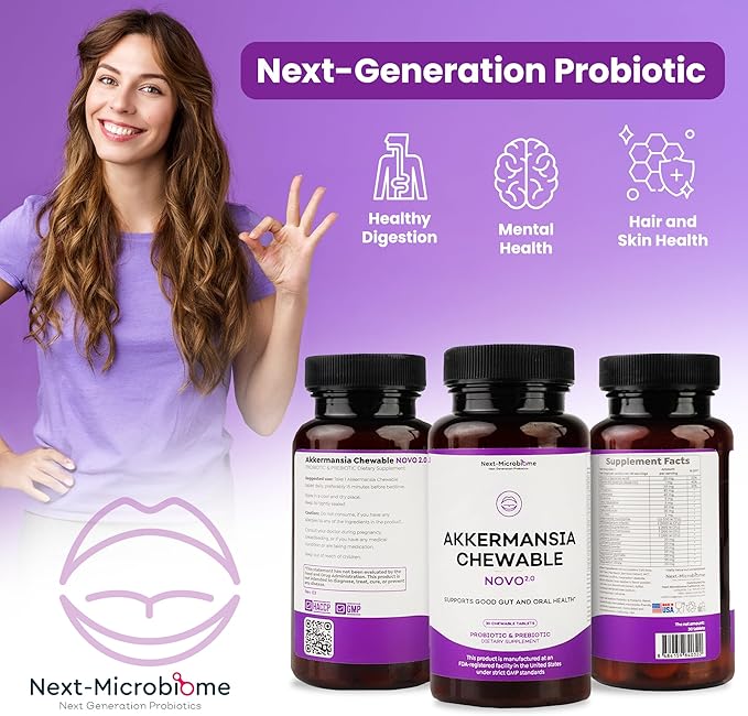 Akkermansia Muciniphila Probiotic Supplement 2 Set – Chewable &amp Capsule Duo for Gut and Oral Support Digestive and Metabolic Wellness for Women &amp Men