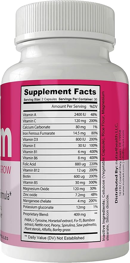 Hair Bloom Hair Growth Pills Skin and Nails Supplement - Advanced Unique Hair Growth Vitamins and Minerals with Biotin - Gluten Free 60 Capsules
