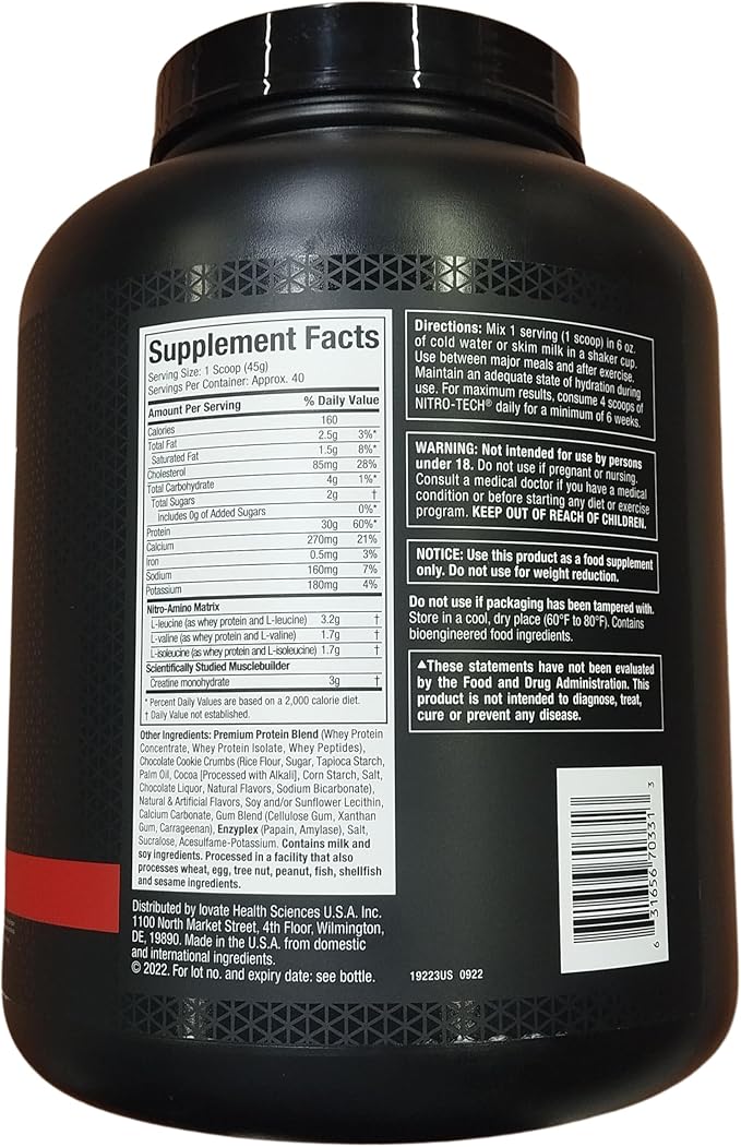 Muscletech Whey Protein Powder &amp Multivitamin for Immune Support - Nitro-Tech Muscle Building Formula with Whey Protein Isolate &amp Peptides 30g Protein 3g Creatine 6.8g BCAAs and Platinum M