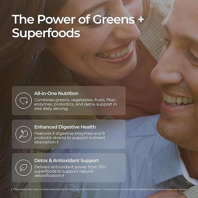 Livingood Daily Greens &amp Superfood Powder Super Greens for Gut Health Green Juice Powder with Spirulina Chlorella and Digestive Enzymes Probiotics for Digestive Support Berry 30 Servings
