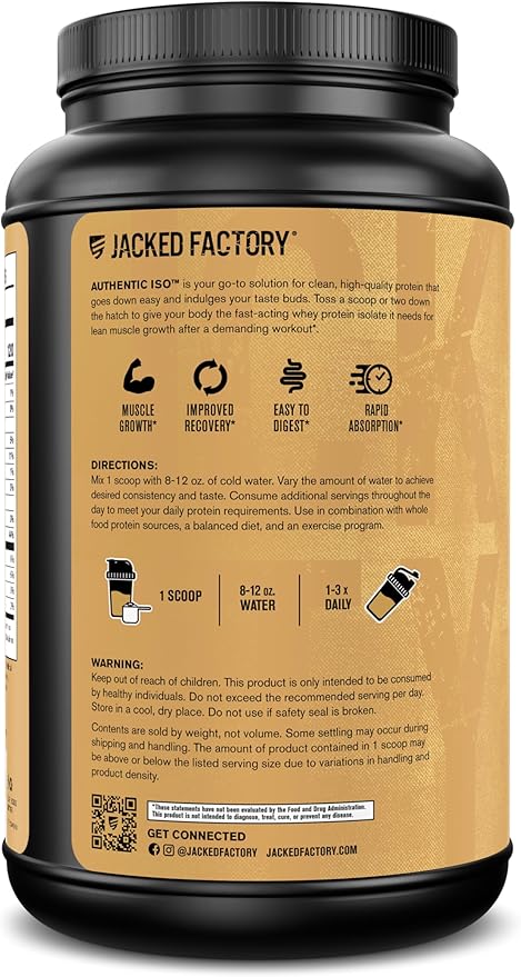 Jacked Factory Authentic ISO Whey Protein Isolate Powder - Low Carb Non-GMO Muscle Building Protein w/No Fillers Post Workout Recovery - 30 Servings Vanilla Oatmeal Cookie