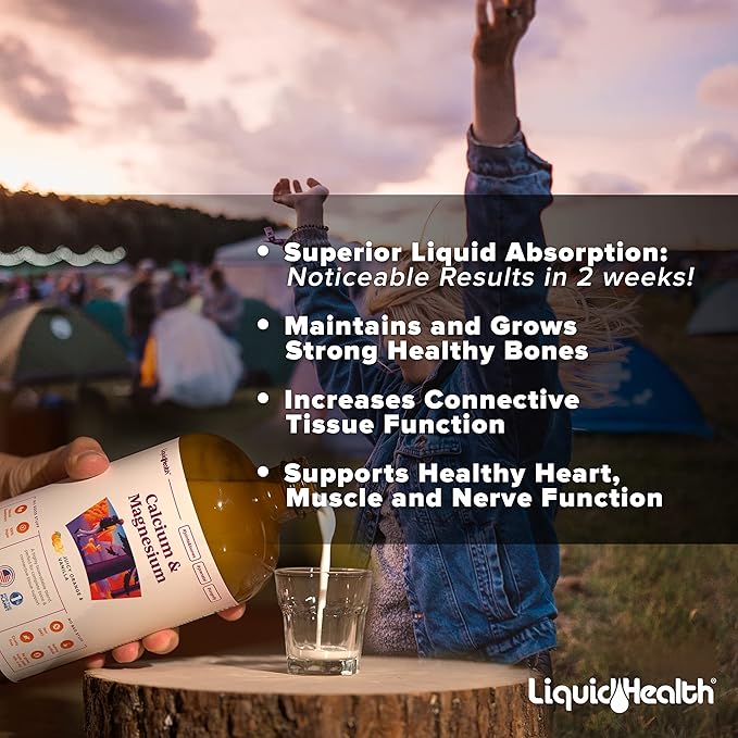 LIQUIDHEALTH Calcium with Magnesium Joint Support + Kids Attention Calm and Focus Children Memory Support Supplement Bundle