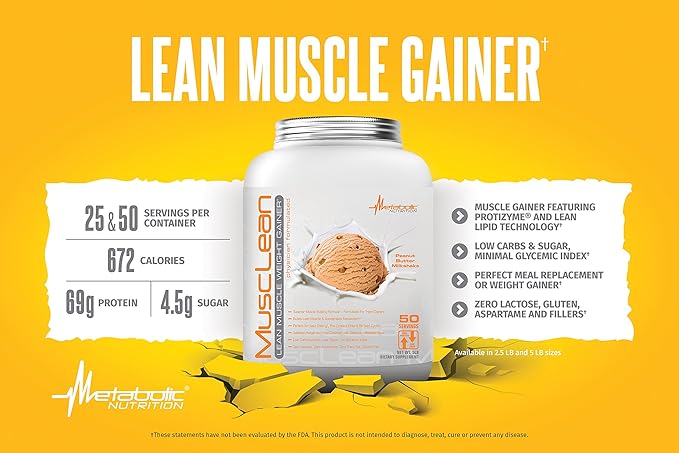 Metabolic Nutrition - Musclean - Milkshake Whey High Protein Meal Replacement Maintenance Nutrition Low Carb Keto Diet Digestive Enzymes Vanilla 5 Pound (50 ser)