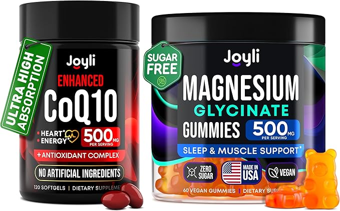 CoQ10 500mg + Magnesium Glycinate Gummies Bundle – High Absorption Coenzyme Q10 120 Softgels &amp 60 Sugar-Free Sleep Gummies – Heart Energy &amp Mood Support – Enhanced Formula USA Made