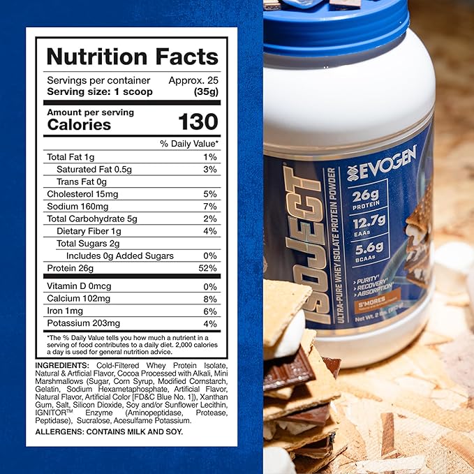 Evogen Isoject - Whey Protein Isolate | Ultra-Pure Whey Protein Powder with Ignitor Enzymes BCAAs and EAAs | Enhanced Absorption &amp Recovery | S'Mores | 25 Servings
